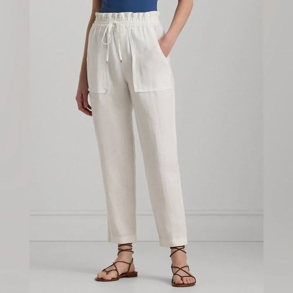 LAUREN‎ by RALPH LAUREN NWOT Linen Ankle Pant in White - Picture 1 of 11